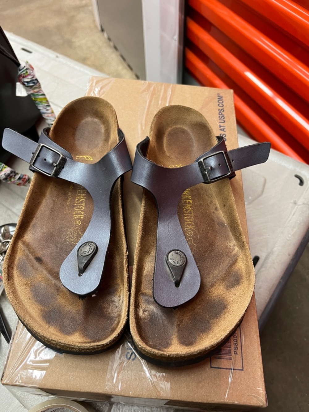 Birkenstock Brown Leather Thong Sandals with Buckle